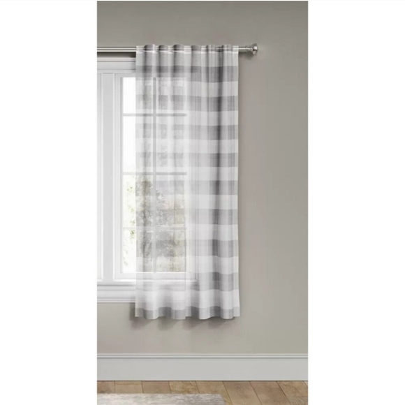Threshold 108"x54" Plaid Light Filtering Window Curtain ONE Panel Gray / White - Picture 2 of 7